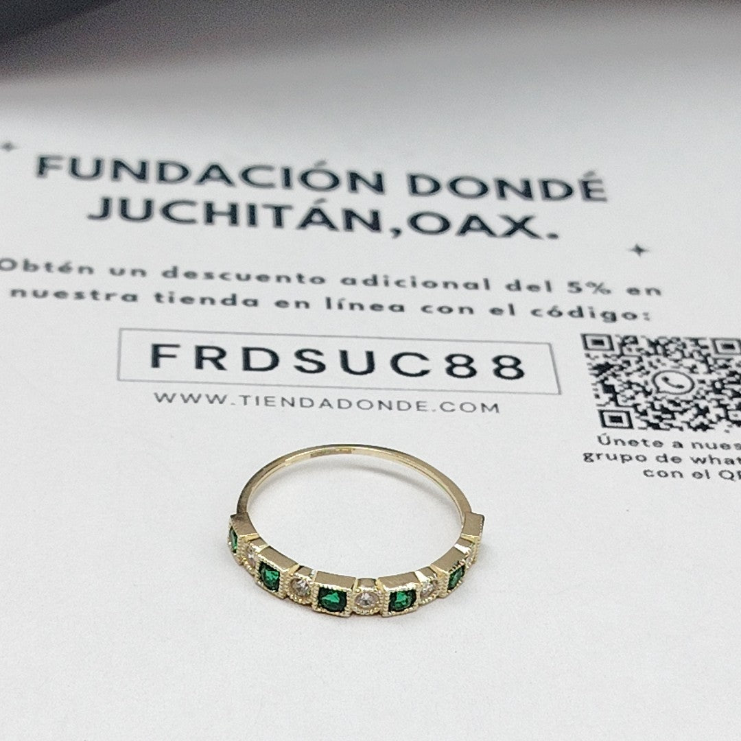 ANILLOS TEJIDO ANILLITO C CIRCONIAS Y PIEDRAS VERDES 14K 8.5 1.5 GR (NUEVO)
