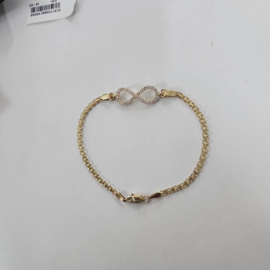 PULSERA TEJIDO ESPECIAL CON INFINITO Y CIRCONIAS 14K 18 CM 3.4 GR (NUEVO)