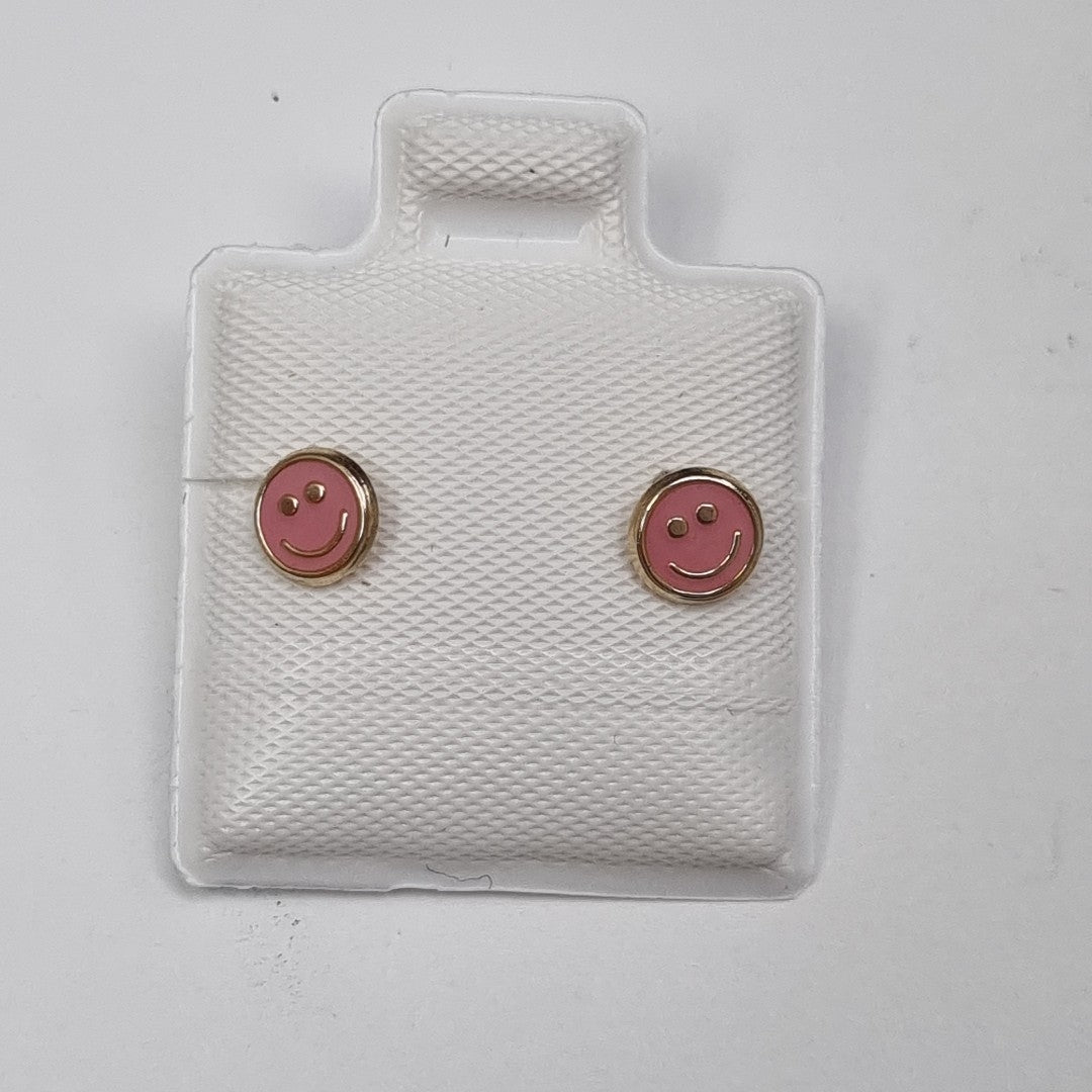BROQUELES BROQUEL FIG SONRISA ESMALTE ROSA 14K 0.1696 GR (NUEVO)