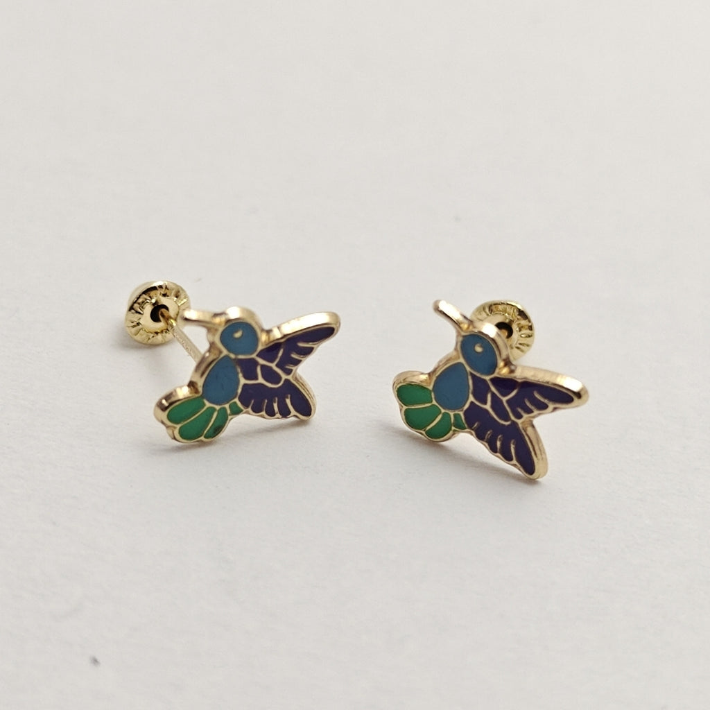 BROQUELES BROQUEL FIG COLIBRI ESMALTE AZUL 14K 0.2138 GR (NUEVO)