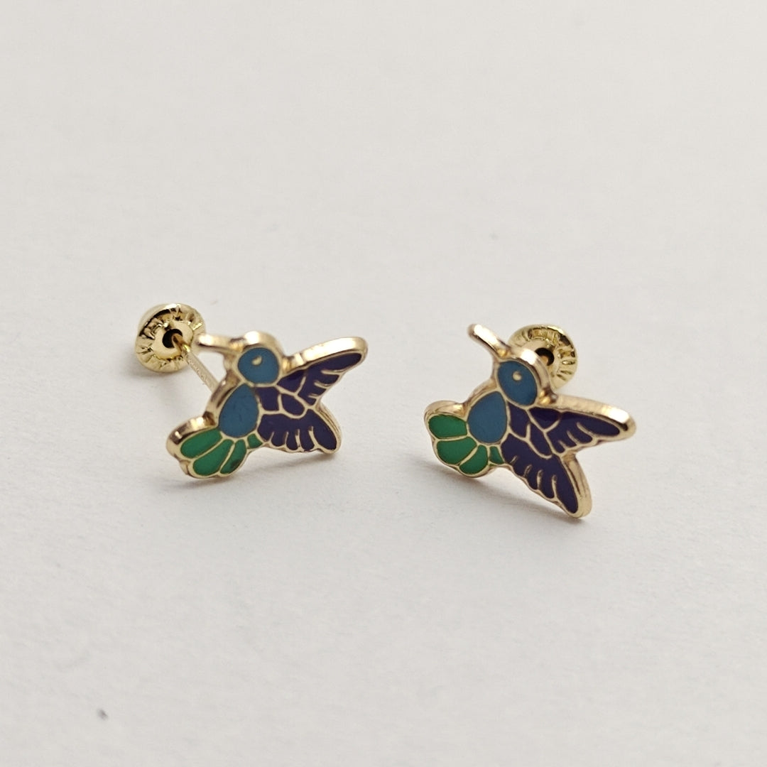 BROQUELES BROQUEL FIG COLIBRI ESMALTE AZUL 14K 0.2138 GR (NUEVO)