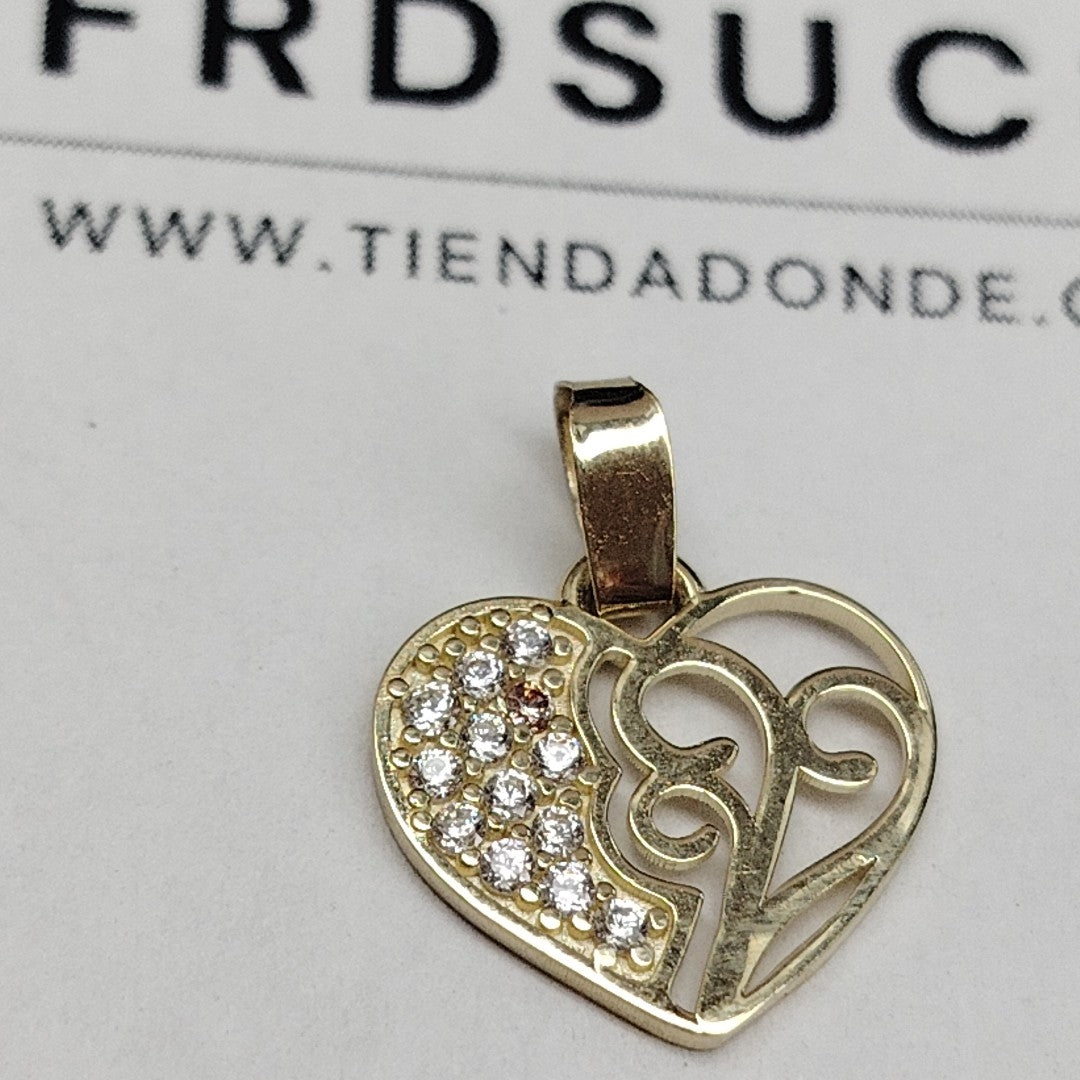 DIJE TEJIDO CORAZON CON CIRCONIAS Y ARBOL DE LA VIDA 14K 0.9 GR (NUEVO)