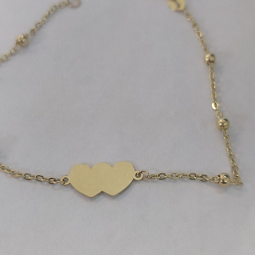 PULSERA TEJIDO ESPECIAL CON DOS CORAZONES 14K 18 CM 1.7 GR (NUEVO)