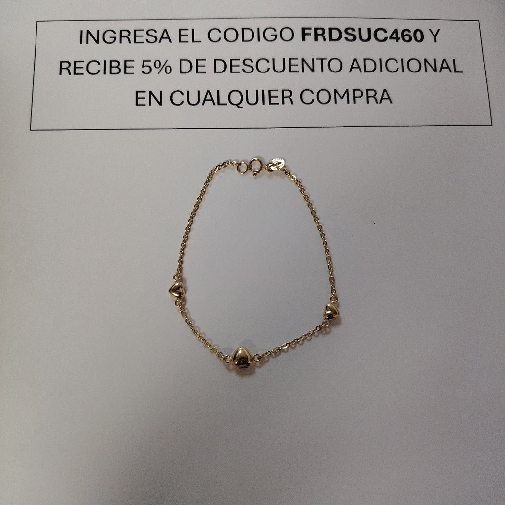 PULSERA TEJIDO ESPECIAL CON CORAZONES 14K 18 CM 1.6 GR (NUEVO)