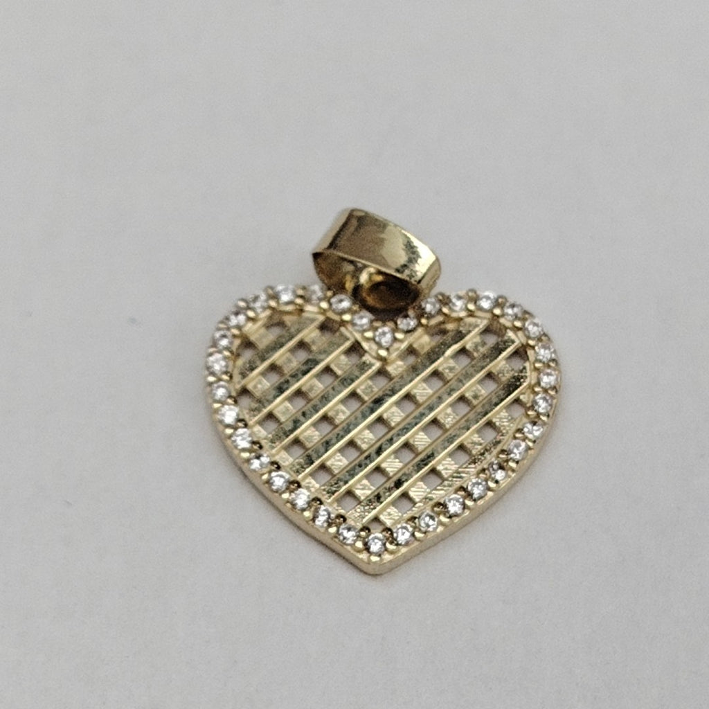 DIJE TEJIDO CORAZON CON CERCO DE CIRCONIAS 14K 1.2 GR (NUEVO)