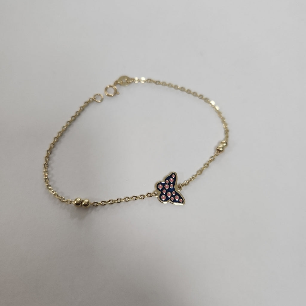 PULSERA TEJIDO ESPECIAL MARIPOSA CON ESMALTE 14K 18 CM 1.8 GR (NUEVO)
