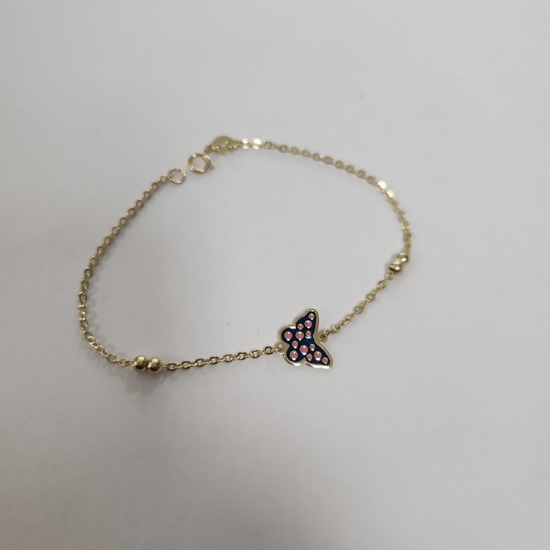 PULSERA TEJIDO ESPECIAL MARIPOSA CON ESMALTE 14K 18 CM 1.8 GR (NUEVO)