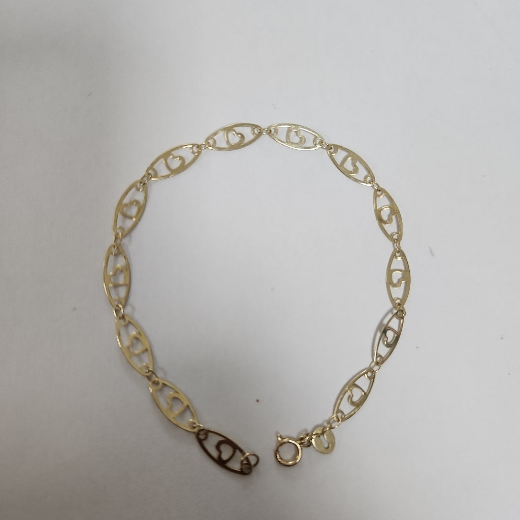 PULSERA TEJIDO ESPECIAL CON CORAZON 14K 18 CM 1.2 GR (NUEVO)
