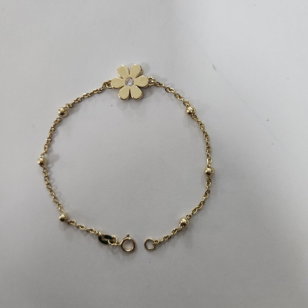 PULSERA TEJIDO ESPECIAL FLOR CON CIRCONIA 14K 18 CM 2.6 GR (NUEVO)