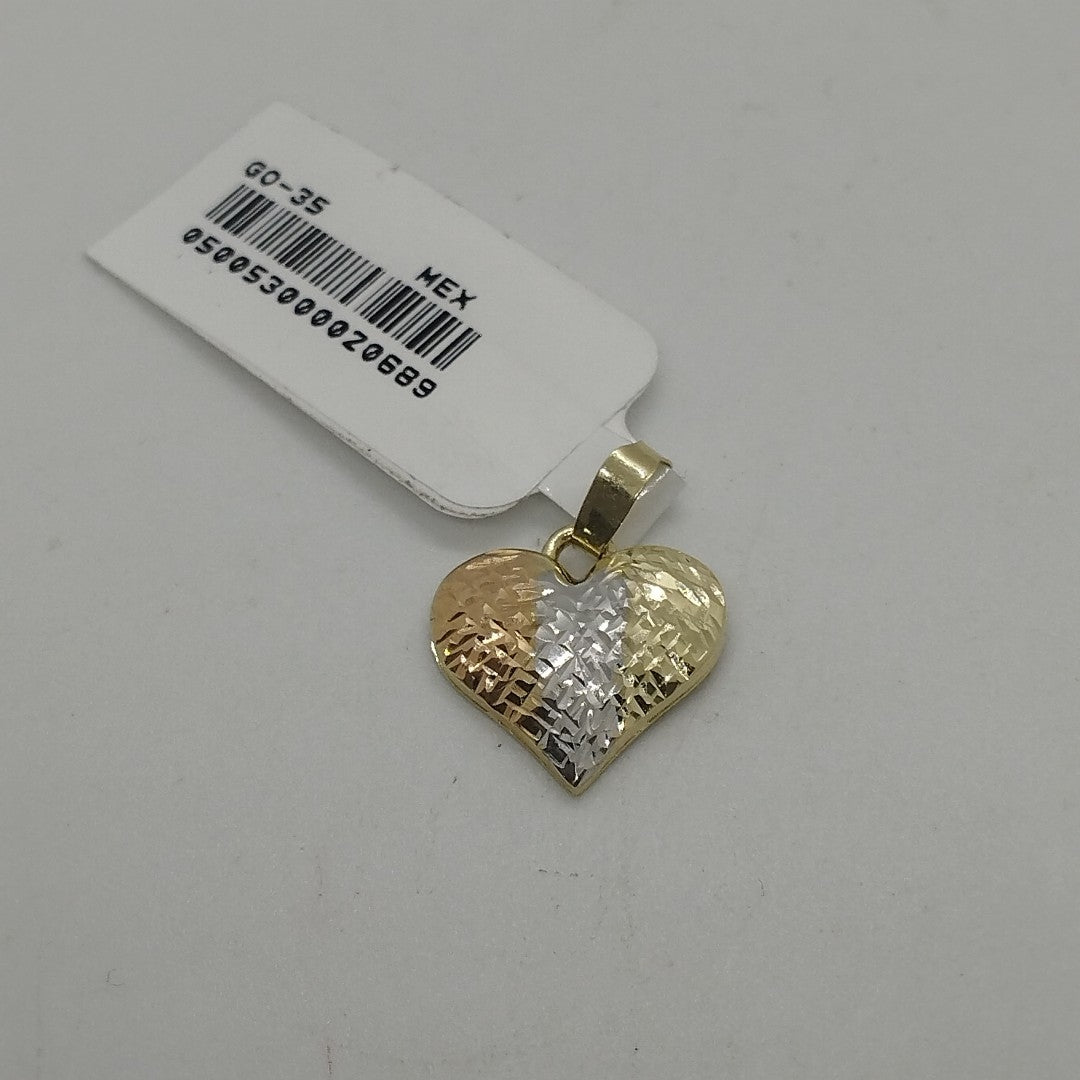 DIJE TEJIDO CORAZON LABRADO COMBINADO 14K 1.2 GR (NUEVO)