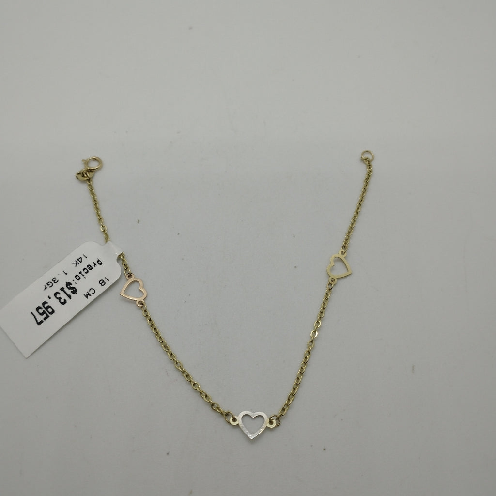 PULSERA ESPECIAL CON CORAZONES 14K 18 CM 1.3 GR (NUEVO)