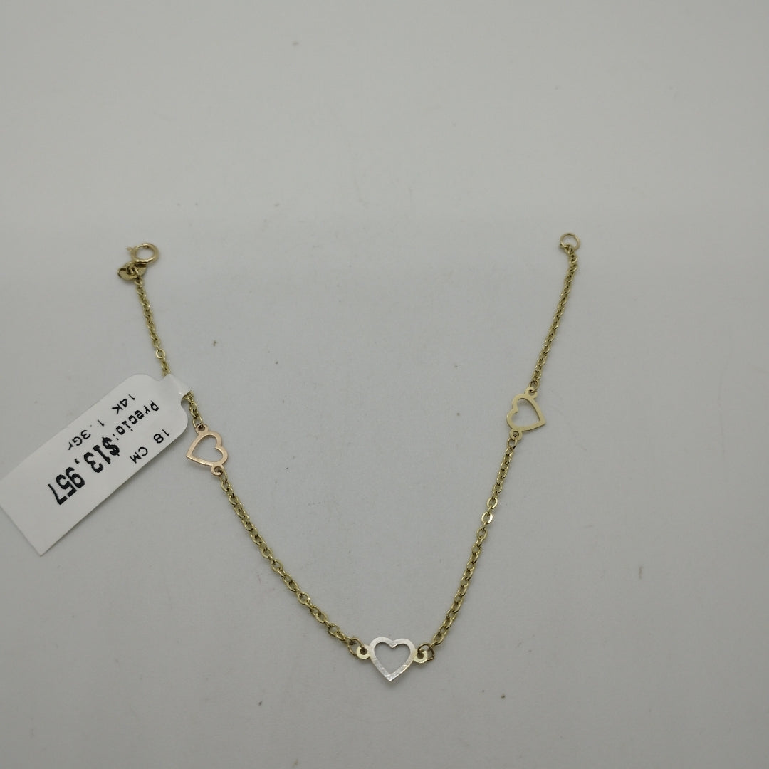 PULSERA ESPECIAL CON CORAZONES 14K 18 CM 1.3 GR (NUEVO)