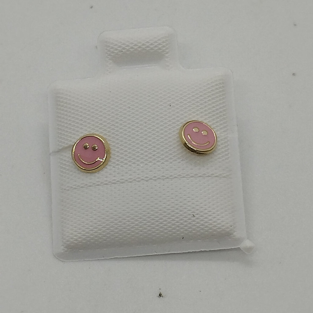 BROQUELES BROQUEL FIG SONRISA ESMALTE ROSA 14K 0.1696 GR (NUEVO)