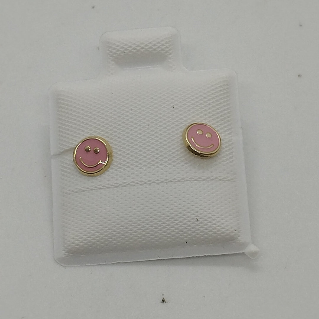 BROQUELES BROQUEL FIG SONRISA ESMALTE ROSA 14K 0.1696 GR (NUEVO)