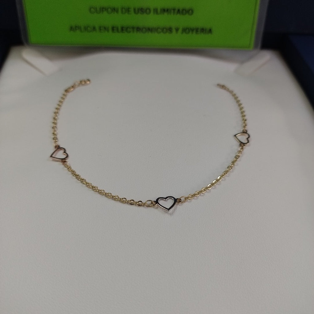 PULSERA ESPECIAL CON CORAZONES 14K 18 CM 1.3 GR (NUEVO)