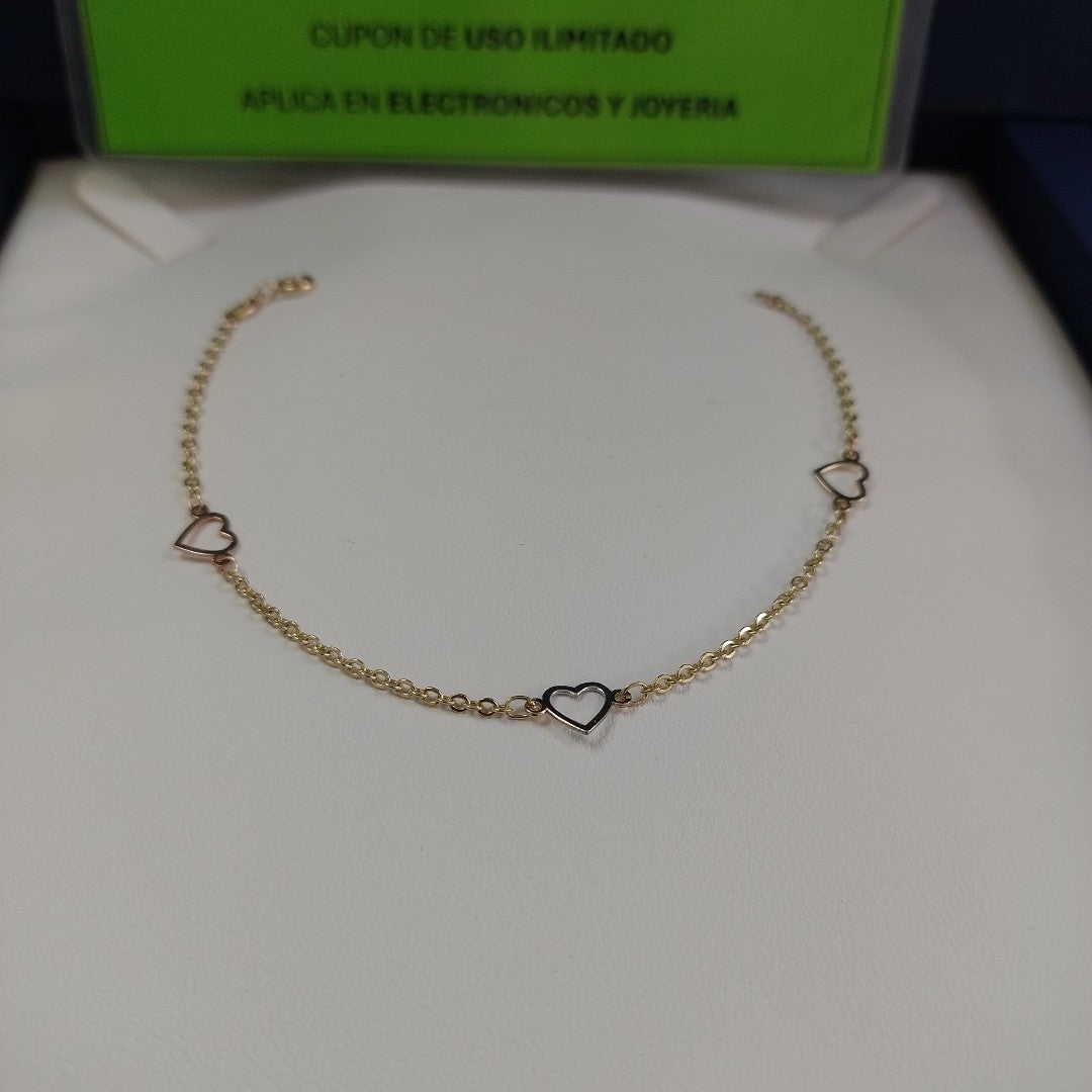 PULSERA ESPECIAL CON CORAZONES 14K 18 CM 1.3 GR (NUEVO)