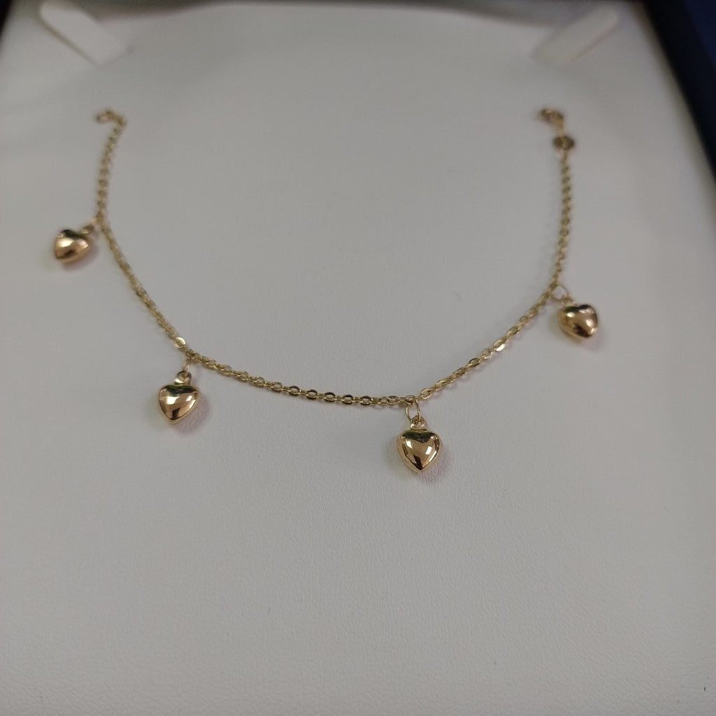 PULSERA ESP CON FIG CORAZONES 14K 18 CM 1.7 GR (NUEVO)