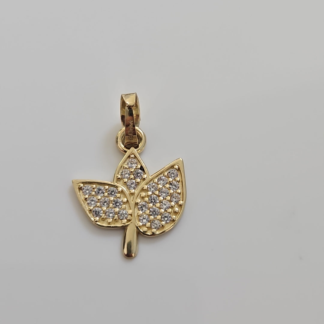 DIJE TEJIDO HOJAS CON CIRCONIAS 14K 1 GR (NUEVO)