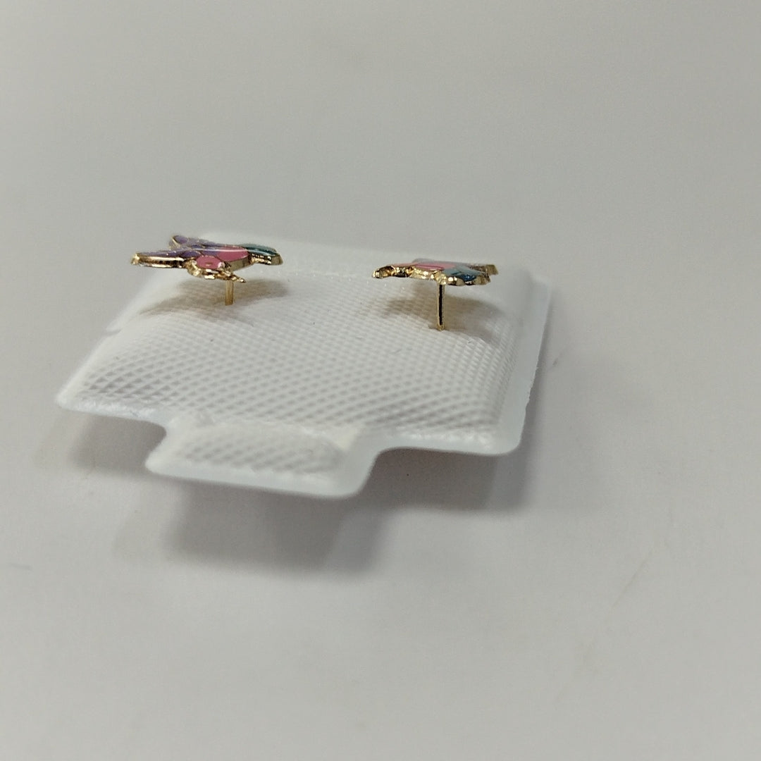 BROQUELES BROQUEL FIG COLIBRI ESMALTE ROSA 14K 0.2138 GR (NUEVO)
