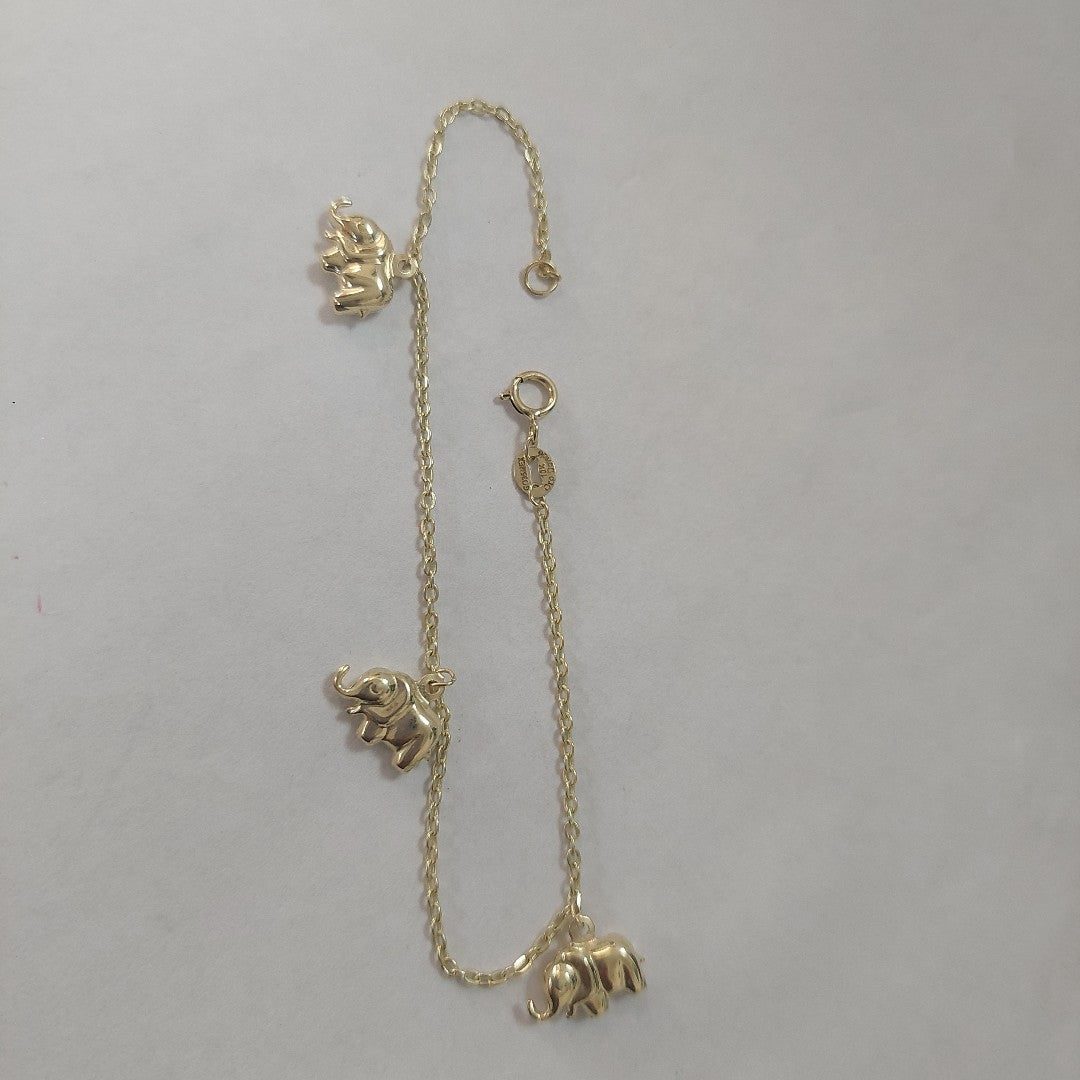 PULSERA ESPECIAL CON DIJES ELEFANTES 10K 18 CM 2.1 GR (NUEVO)