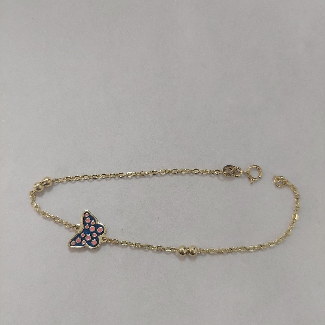 PULSERA TEJIDO ESPECIAL MARIPOSA CON ESMALTE 14K 18 CM 1.8 GR (NUEVO)