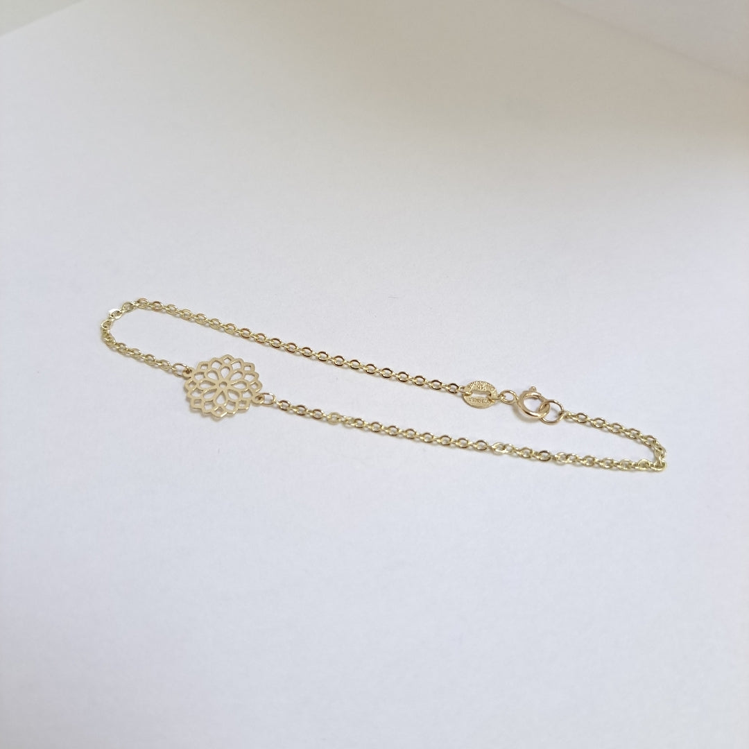 PULSERA TEJIDO ESPECIAL CON MANDALA 14K 18 CM 1.3 GR (NUEVO)