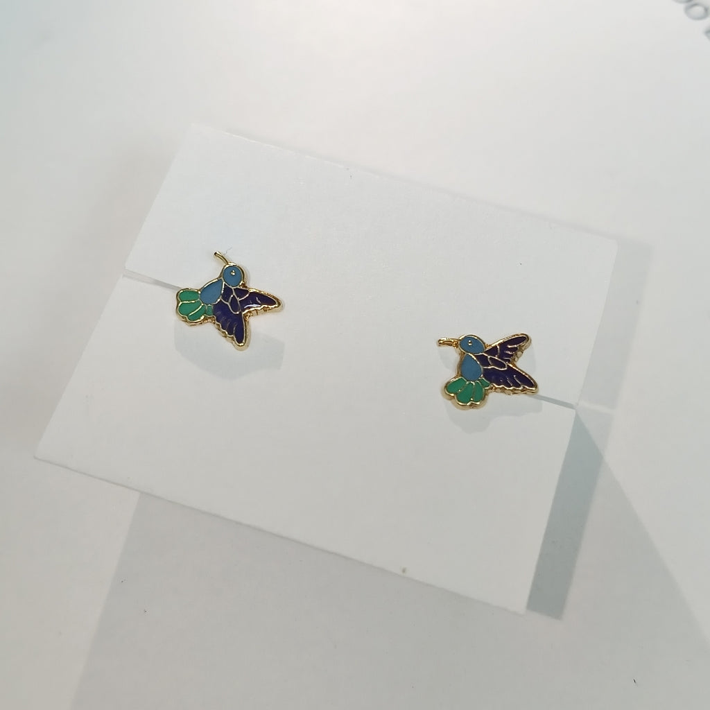 BROQUELES BROQUEL FIG COLIBRI ESMALTE AZUL 14K 0.2138 GR (NUEVO)
