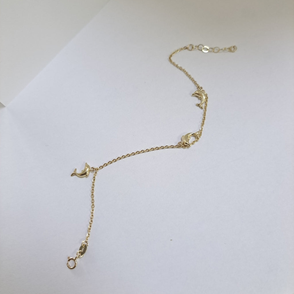 PULSERA ESPECIAL CON DIJES DELFINES 10K 18 CM 2 GR (NUEVO)