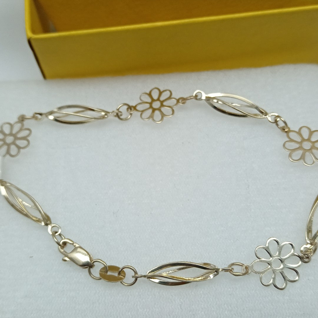 PULSERA ESPECIAL CON FLORES 14K 18 CM 2.7 GR (NUEVO)