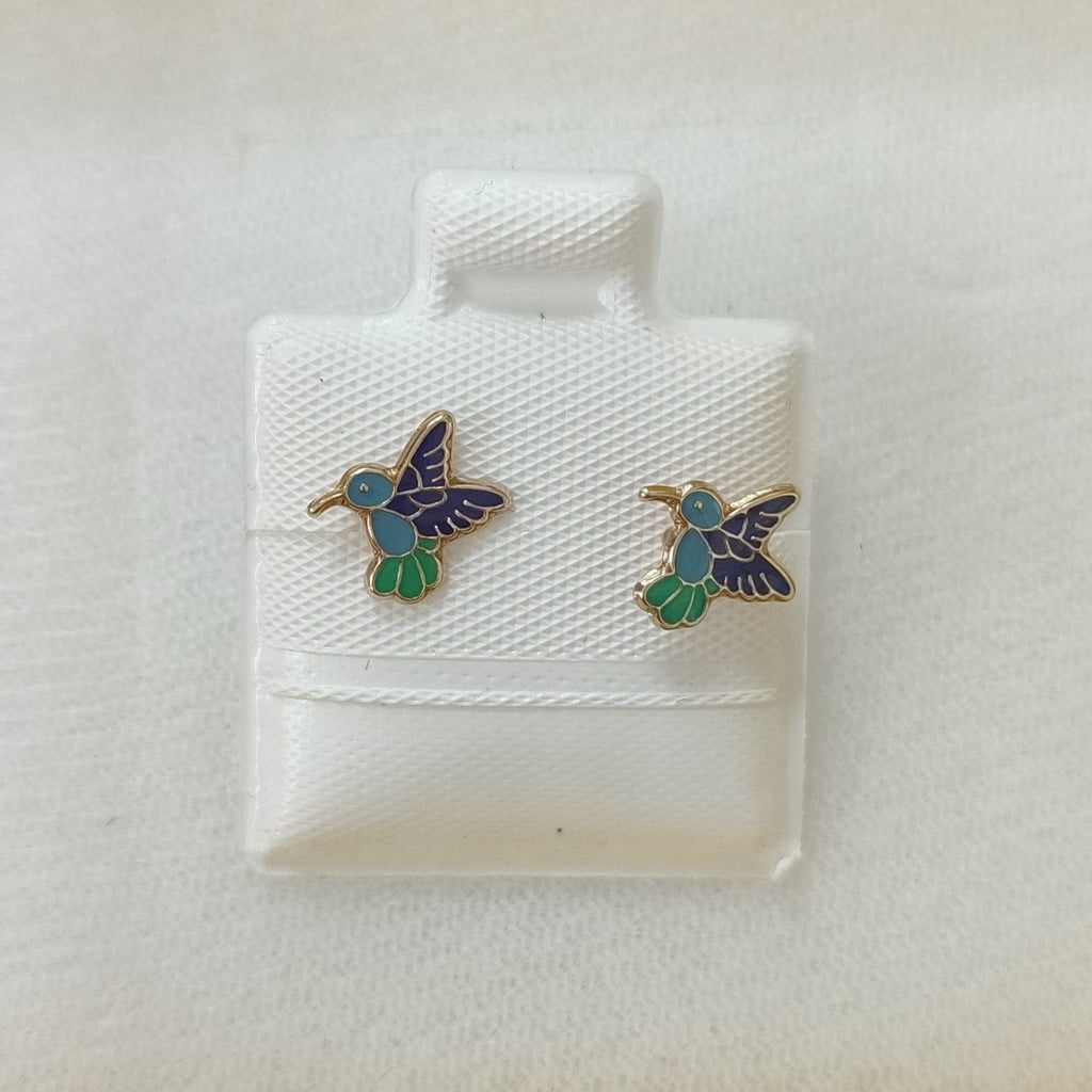 BROQUELES BROQUEL FIG COLIBRI ESMALTE AZUL 14K 0.2138 GR (NUEVO)