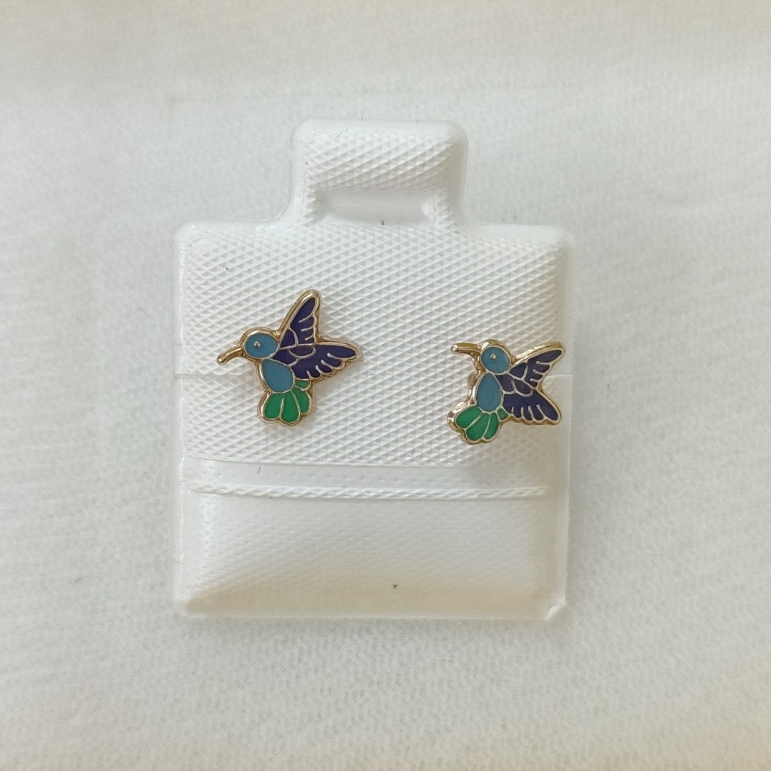 BROQUELES BROQUEL FIG COLIBRI ESMALTE AZUL 14K 0.2138 GR (NUEVO)