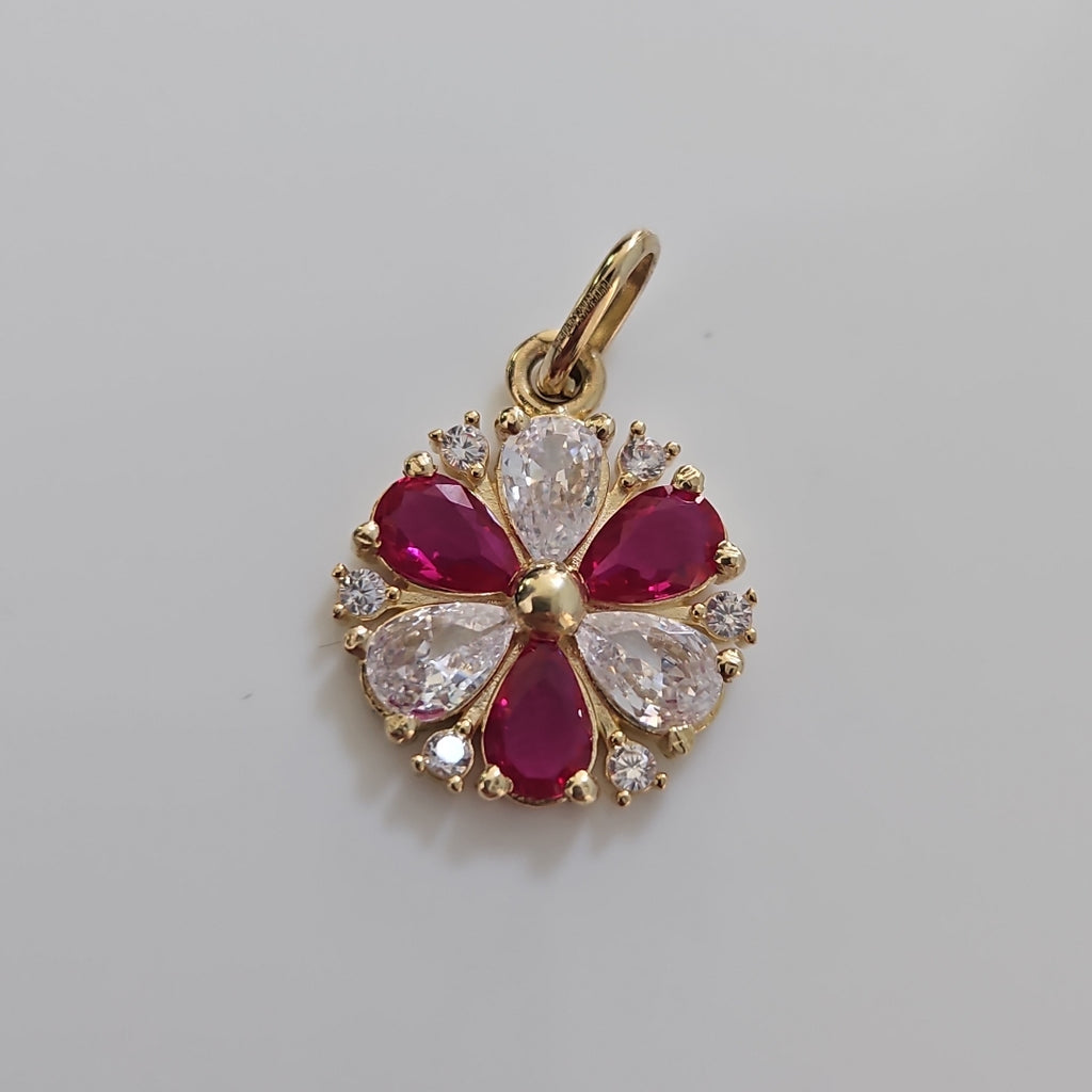 DIJE FLOR CIRCONIAS Y PIEDRAS DE COLOR 14K 2.8 GR (NUEVO)