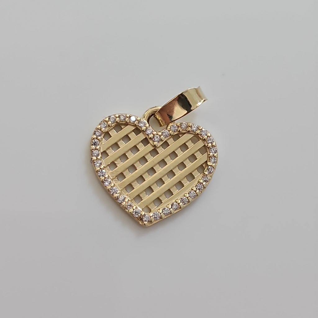 DIJE TEJIDO CORAZON CON CERCO DE CIRCONIAS 14K 1.2 GR (NUEVO)