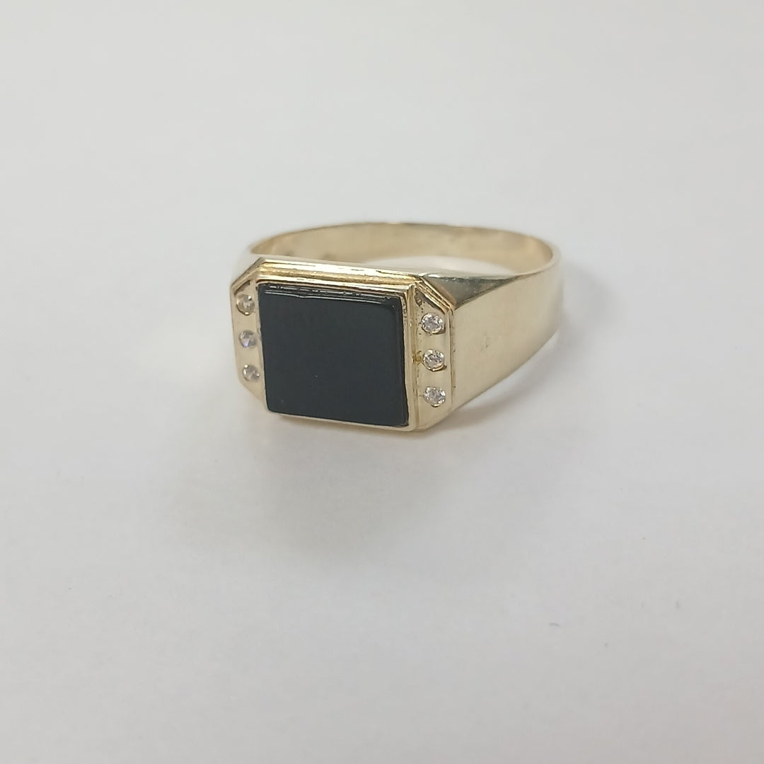ANILLOS CON ONIX Y CIRCONIAS 10K TALLA 11 3.5 GR (NUEVO)