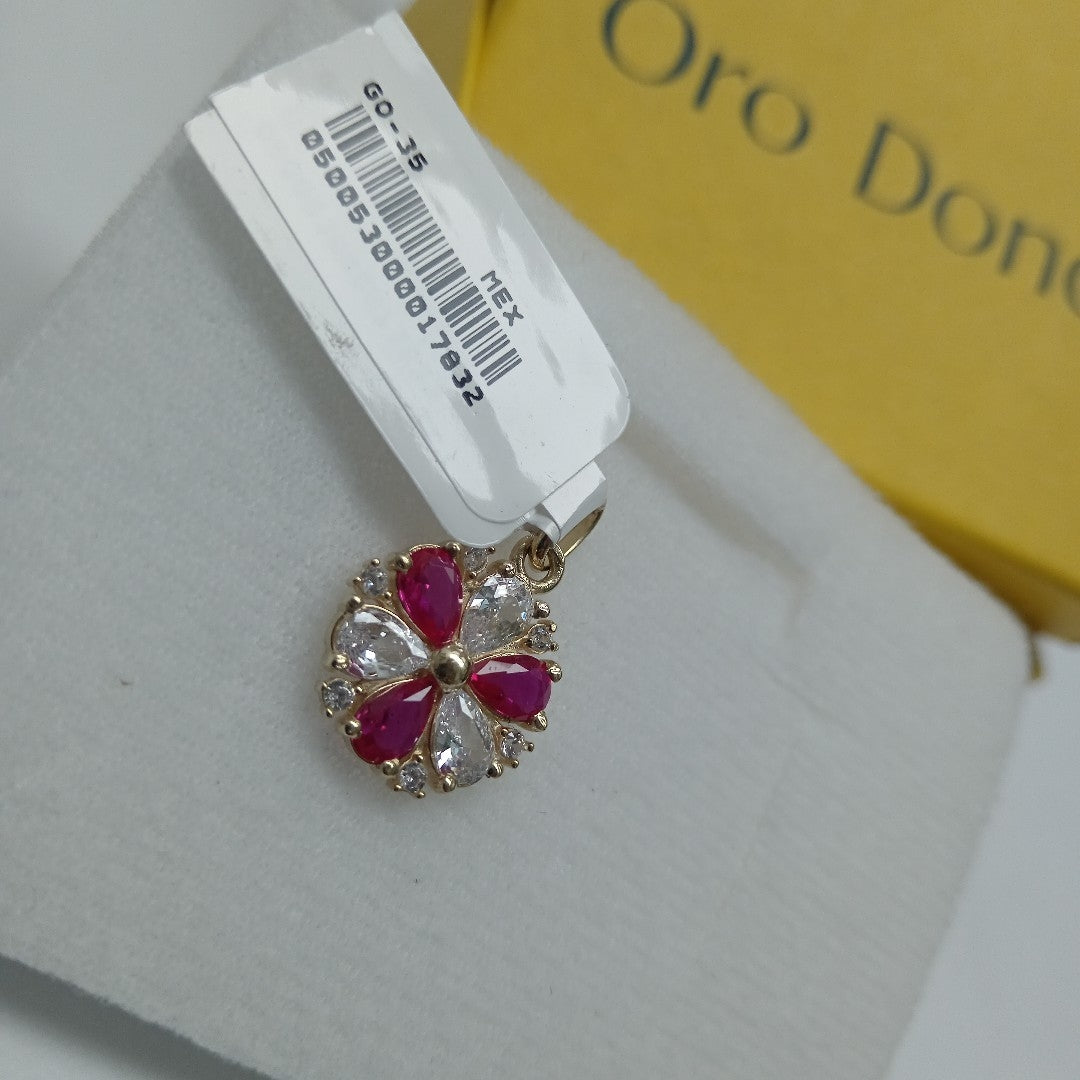 DIJE FLOR CIRCONIAS Y PIEDRAS DE COLOR 14K 2.8 GR (NUEVO)