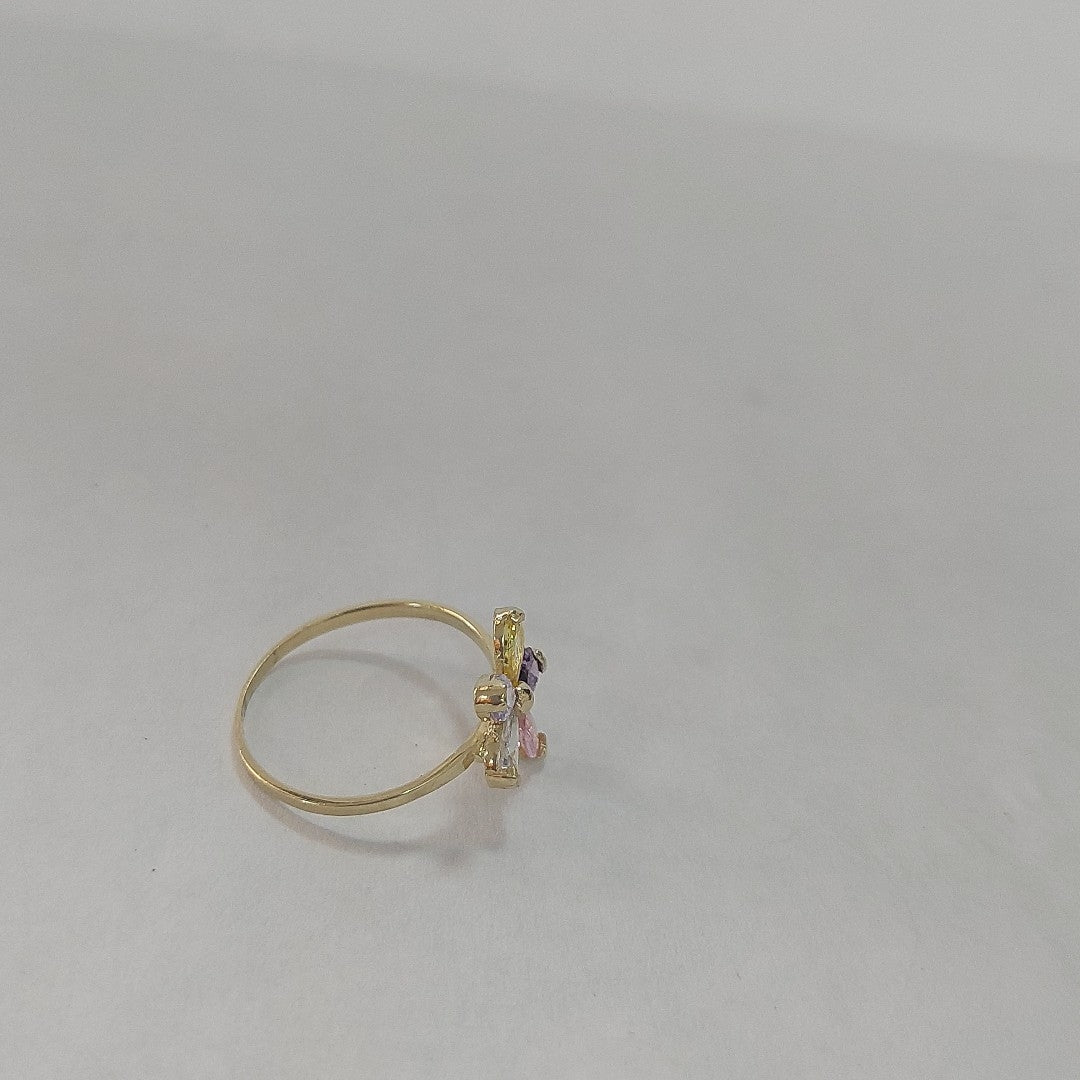 ANILLOS FLOR CON PIEDRAS DE COLOR 14K TALLA 7 1.4 GR (NUEVO)