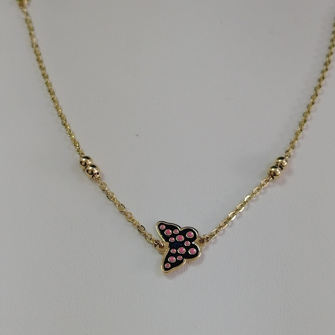 PULSERA TEJIDO ESPECIAL MARIPOSA CON ESMALTE 14K 18 CM 1.8 GR (NUEVO)