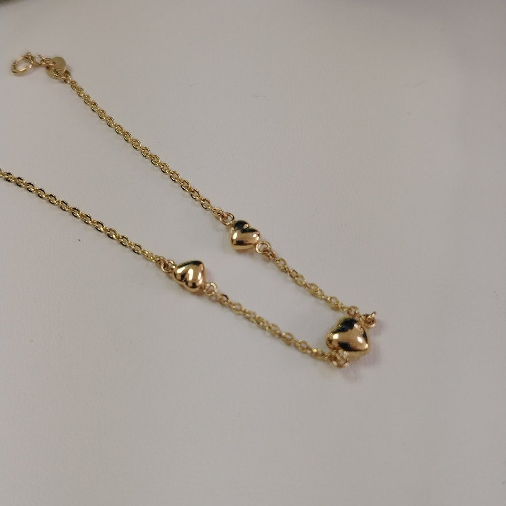 PULSERA TEJIDO ESPECIAL CON CORAZONES 14K 18 CM 1.7 GR (NUEVO)