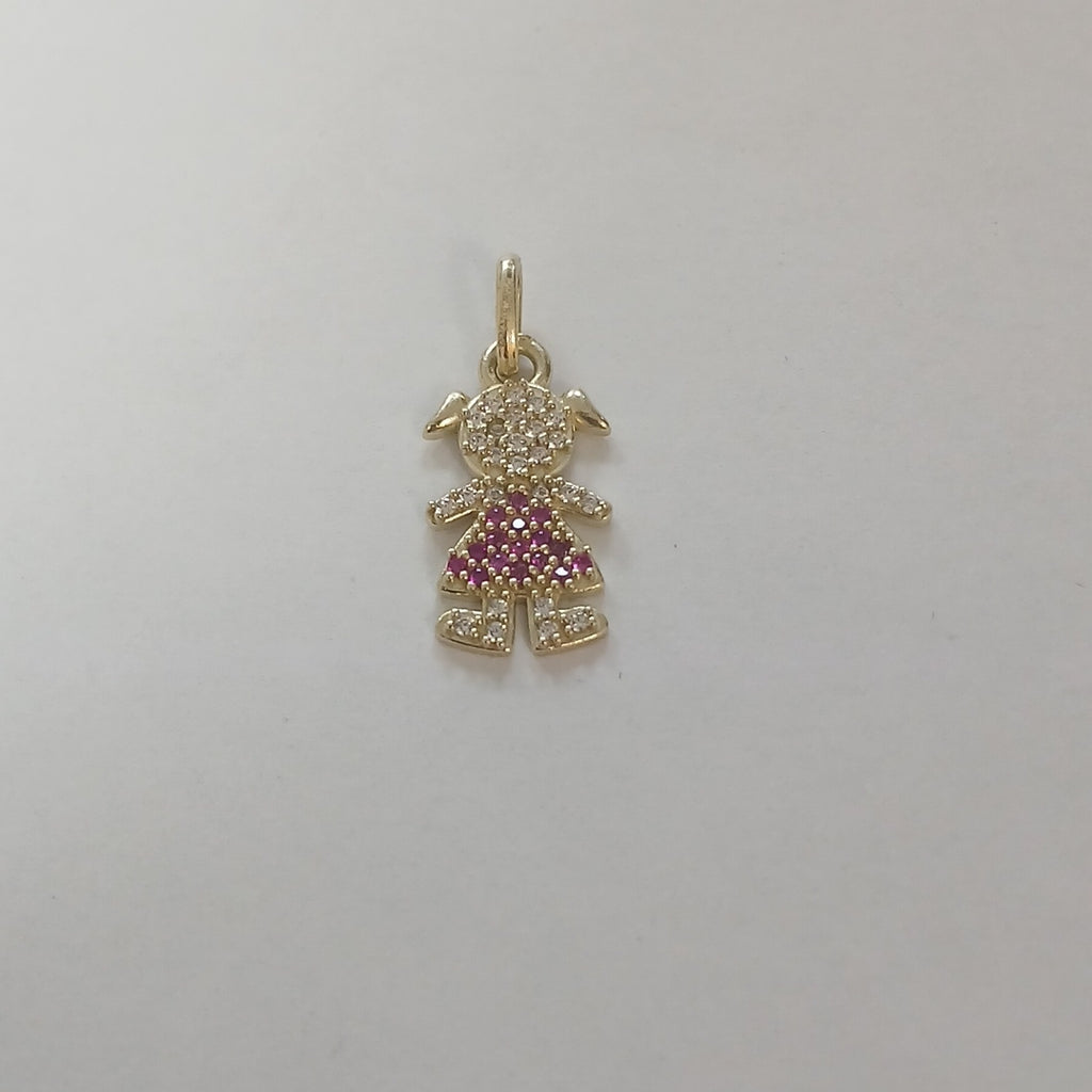 DIJE NIÑA CON CIRCONIAS Y PIEDRAS DE COLOR 10K 1.1 GR (NUEVO)