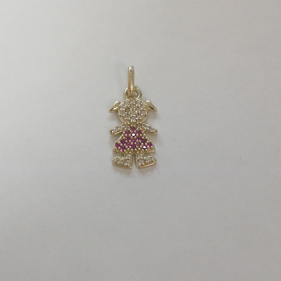 DIJE NIÑA CON CIRCONIAS Y PIEDRAS DE COLOR 10K 1.1 GR (NUEVO)