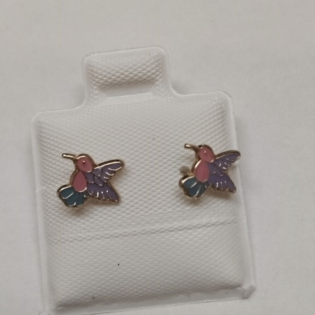 BROQUELES BROQUEL FIG COLIBRI ESMALTE ROSA 14K 0.2138 GR (NUEVO)