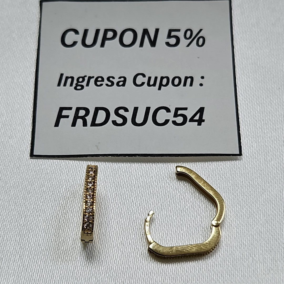 ARETES HUGGIES OVALADA C CIRCONIAS 14K 2.5 GR (NUEVO)