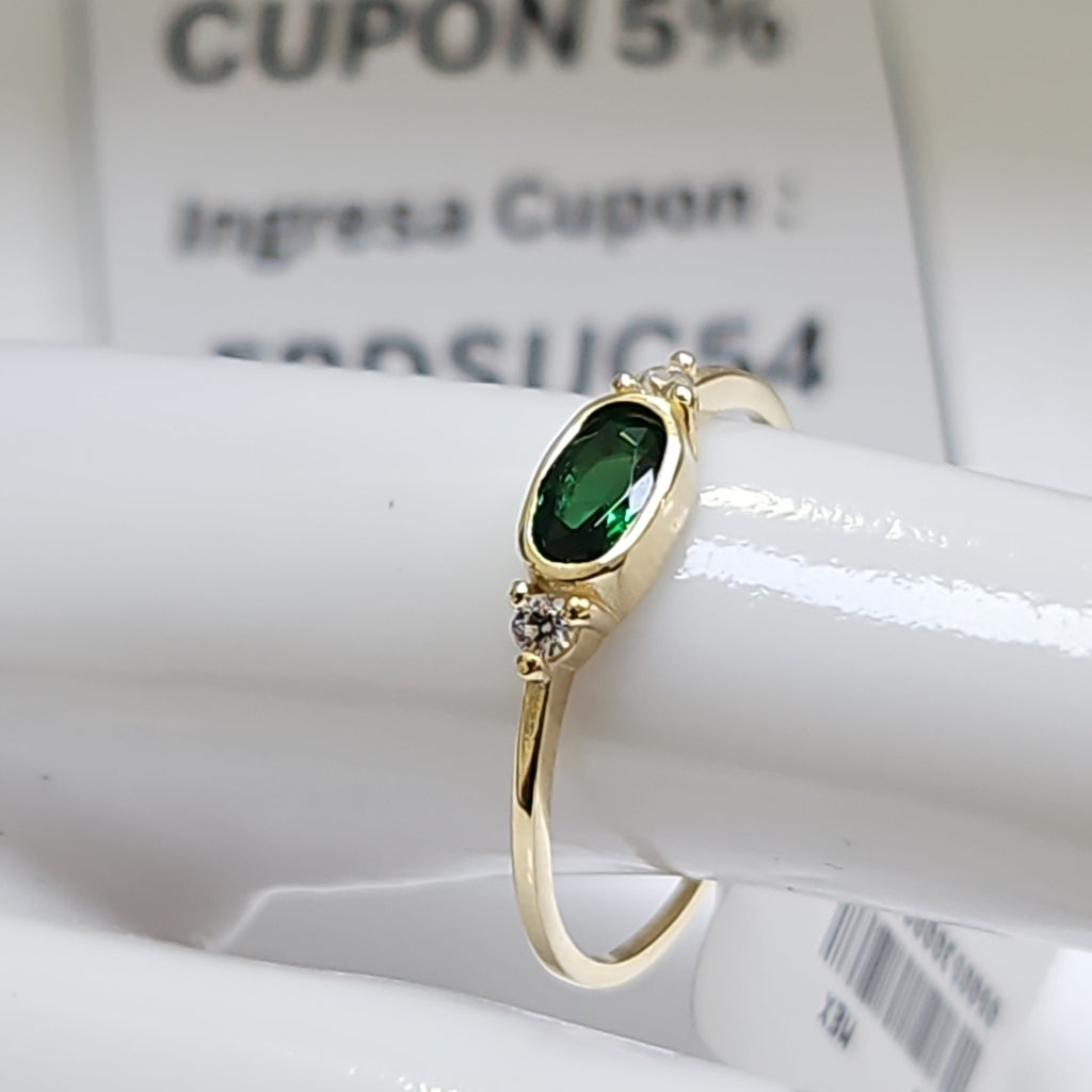 ANILLOS TEJIDO ANILLITO C CIRCONIAS Y PIEDRA VERDE 14K 9 1.2 GR (NUEVO)