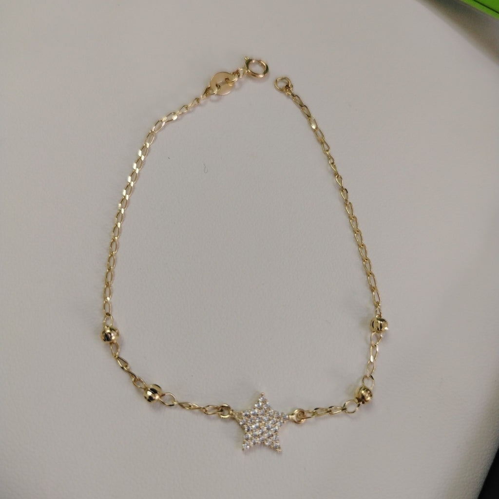 PULSERA ESPECIAL CON ESTRELLA Y CIRCONIAS 14K 18 CM 1.4 GR (NUEVO)