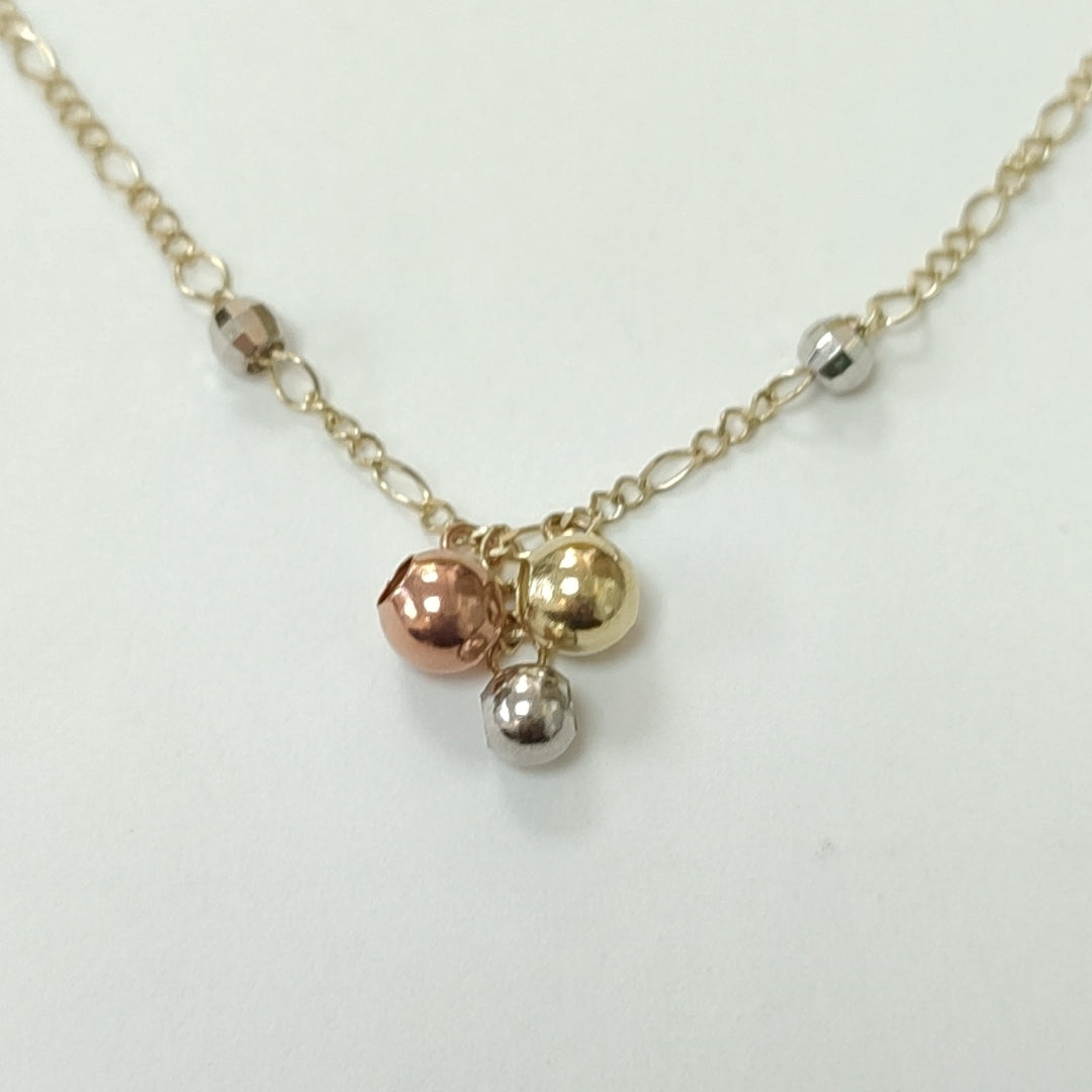 CADENA GARGANTILLA 3X1 CON ESFERAS COMBINADAS 14K 45 CM 3.1 GR (NUEVO)