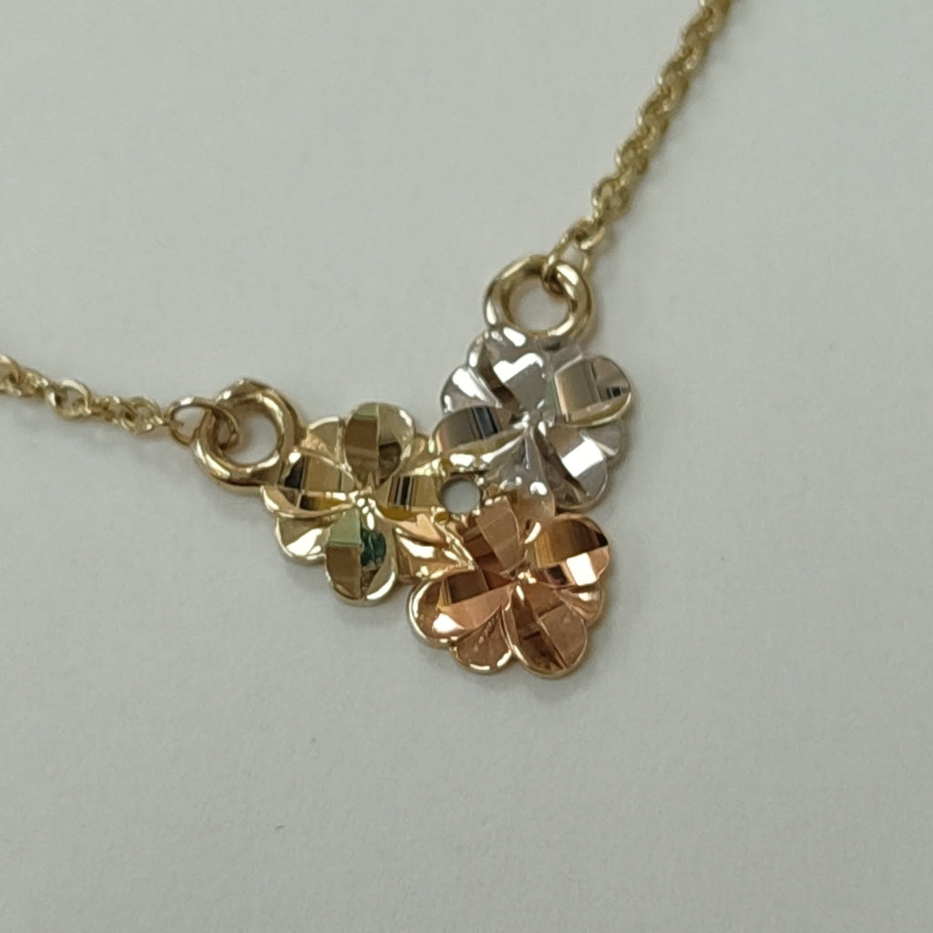CADENA TEJIDO GARGANTILLA ESPECIAL C FLORES 14K 45 CM 2.9 GR (NUEVO)