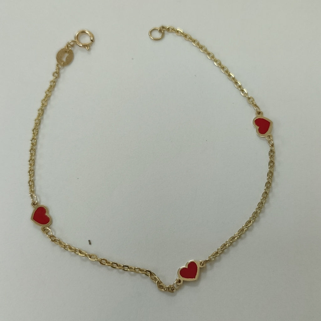 PULSERA ESPECIAL CON CORAZONES 14K 18 CM 1.4 GR (NUEVO)