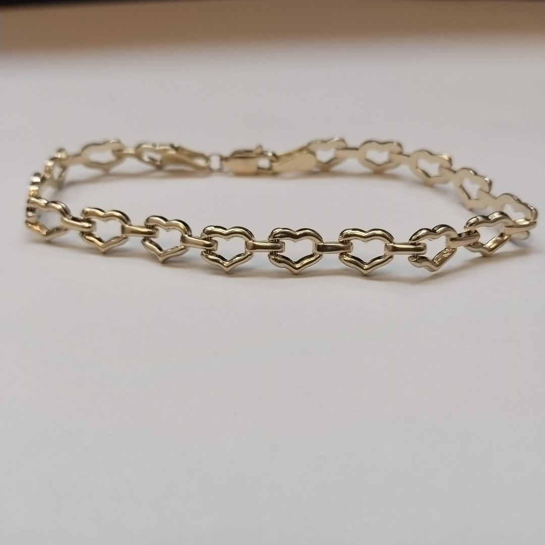 PULSERA ESPECIAL CON CORAZONES 14K 18 CM 4.4 GR (NUEVO)
