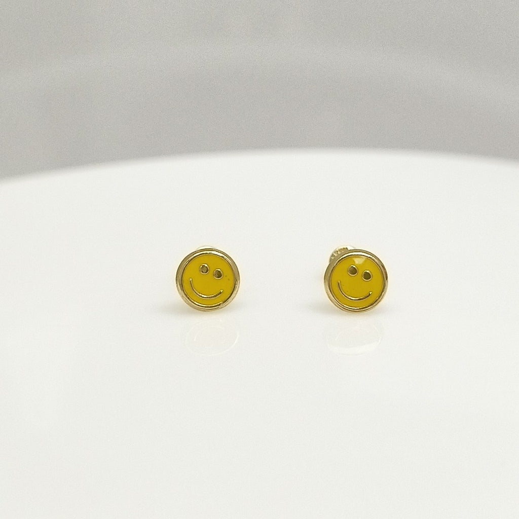 BROQUELES BROQUEL FIG SONRISA ESMALTE AMARILLO 14K 0.2074 GR (NUEVO)