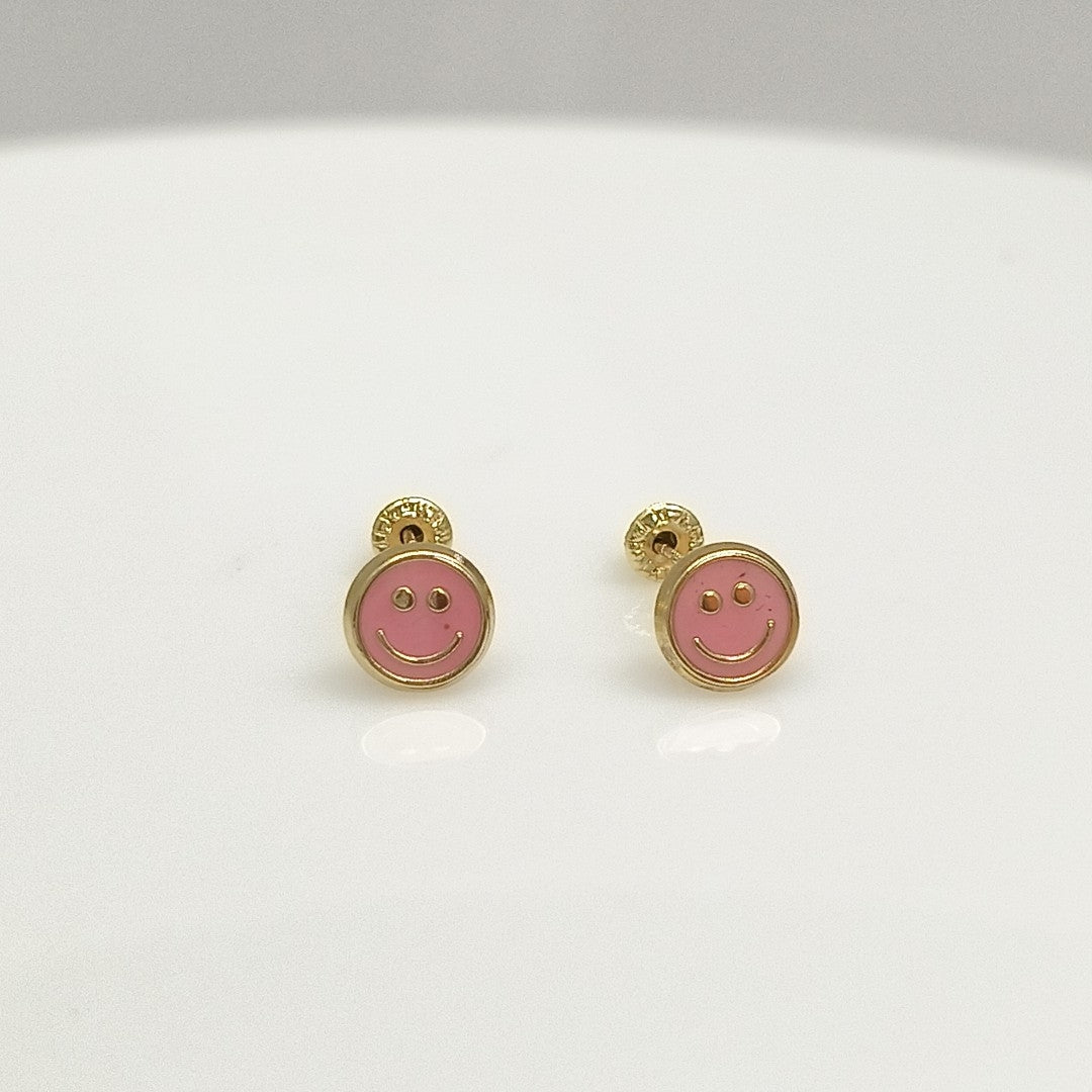 BROQUELES BROQUEL FIG SONRISA ESMALTE ROSA 14K 0.1696 GR (NUEVO)